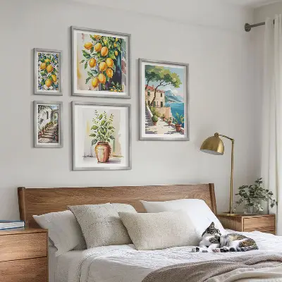 Conjunto de cuadros decorativos con paisajes de árboles cítricos y vegetación