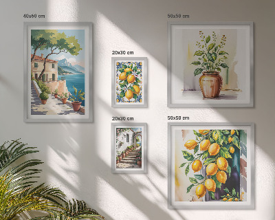 Conjunto de cuadros decorativos Paisajes con árboles cítricos y vegetación.