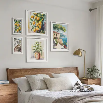 Conjunto de cuadros decorativos con paisajes de árboles cítricos y vegetación