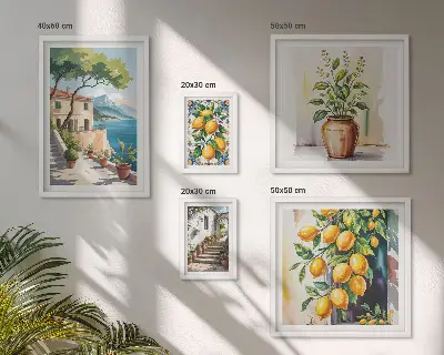 Conjunto de cuadros decorativos con paisajes de árboles cítricos y vegetación