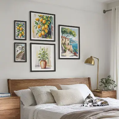Conjunto de cuadros decorativos con paisajes de árboles cítricos y vegetación
