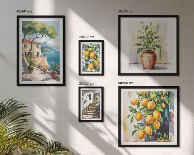 Conjunto de cuadros decorativos Paisajes con árboles cítricos y vegetación.