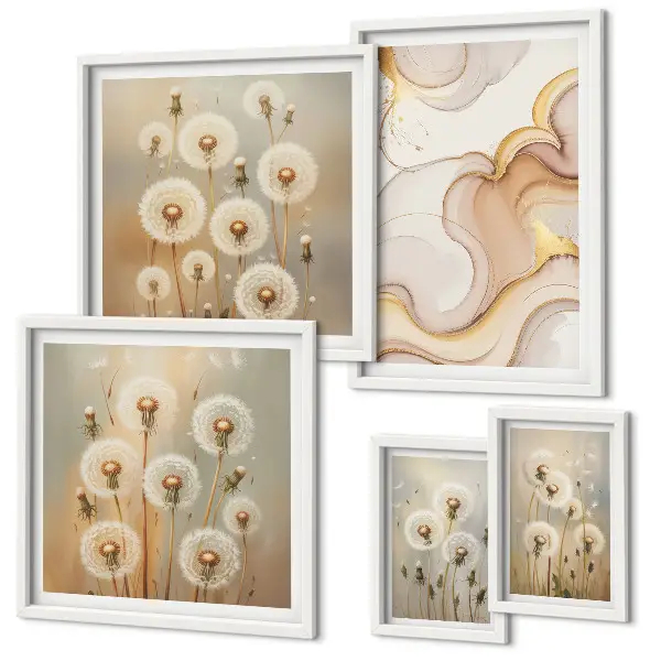 Set de 5 cuadros para salón con motivos florales de delicada naturaleza