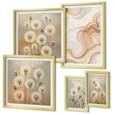 Set de 5 cuadros para salón con motivos florales de delicada naturaleza