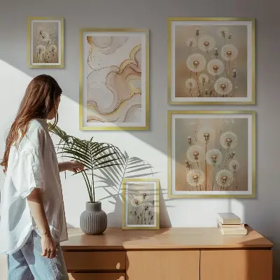 Set de 5 cuadros para salón con motivos florales de delicada naturaleza