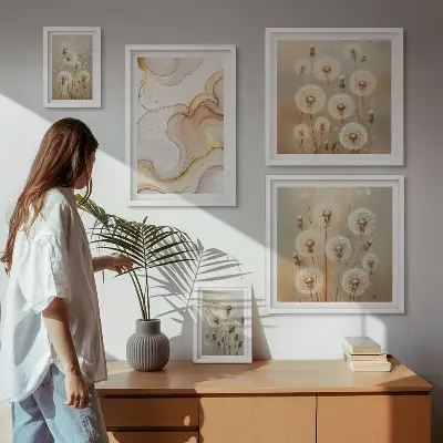Set de 5 cuadros para salón con motivos florales de delicada naturaleza