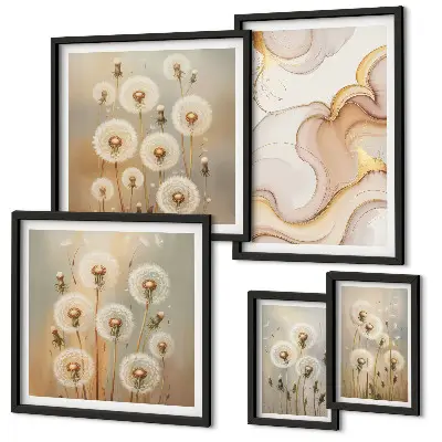 Set de 5 cuadros para salón con motivos florales de delicada naturaleza
