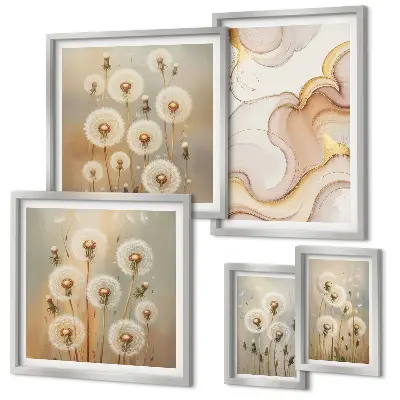 Set de 5 cuadros para salón con motivos florales de delicada naturaleza