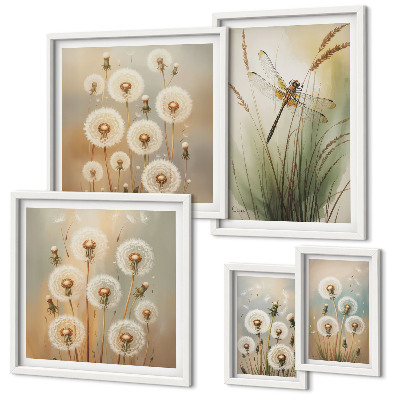 Pared galería de arte Motivos florales de libélulas y dientes de león.