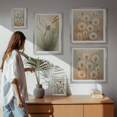 Pared galería de arte Motivos florales de libélulas y dientes de león.