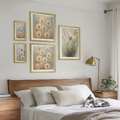 Pared galería de arte Motivos florales de libélulas y dientes de león.