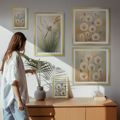 Pared galería de arte Motivos florales de libélulas y dientes de león.