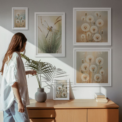 Pared galería de arte Motivos florales de libélulas y dientes de león.