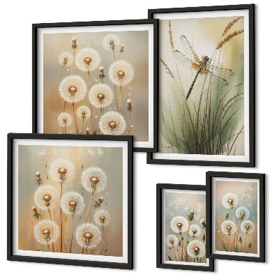 Pared galería de arte Motivos florales de libélulas y dientes de león.
