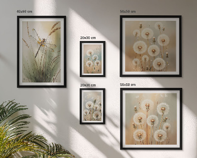 Pared galería de arte Motivos florales de libélulas y dientes de león.