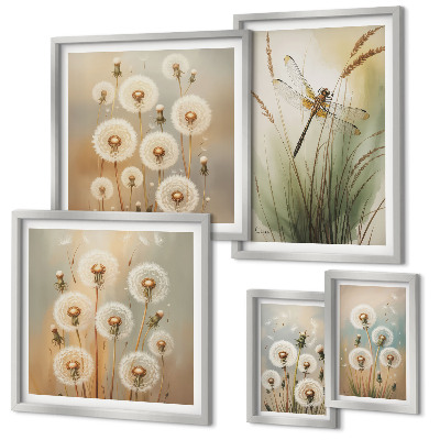 Pared galería de arte Motivos florales de libélulas y dientes de león.
