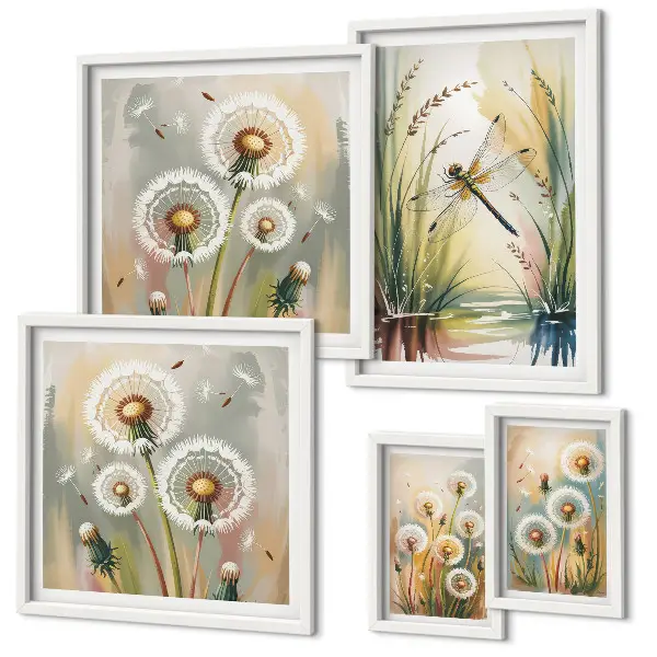 Conjunto de cuadros decorativos con diseño de libélulas florales al estilo de la naturaleza