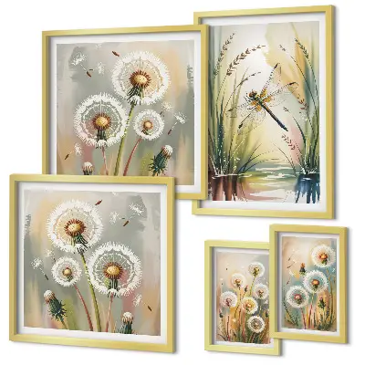 Conjunto de cuadros decorativos con diseño de libélulas florales al estilo de la naturaleza