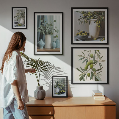 Pared galería de arte Flores de aceitunas verdes al estilo escandinavo