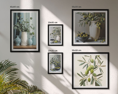 Pared galería de arte Flores de aceitunas verdes al estilo escandinavo