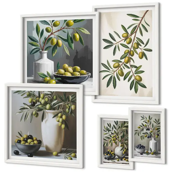 Conjunto de cuadros decorativos con detalles en color oliva para interior rústico
