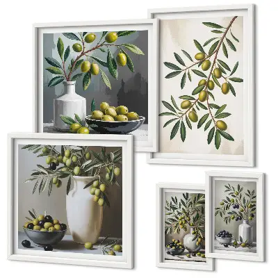 Conjunto de cuadros decorativos con detalles en color oliva para interior rústico