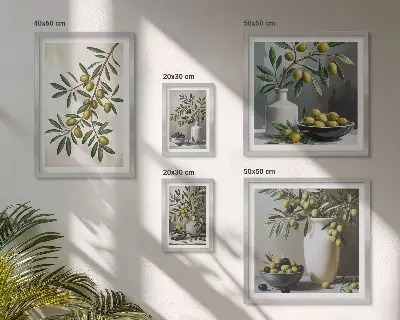 Conjunto de cuadros decorativos con detalles en color oliva para interior rústico