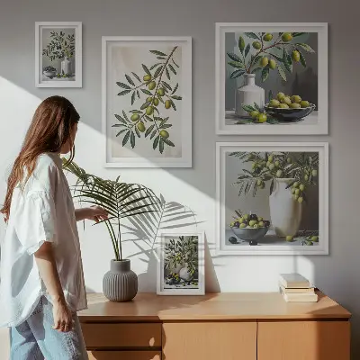 Conjunto de cuadros decorativos con detalles en color oliva para interior rústico