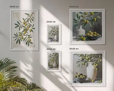 Conjunto de cuadros decorativos con detalles en color oliva para interior rústico