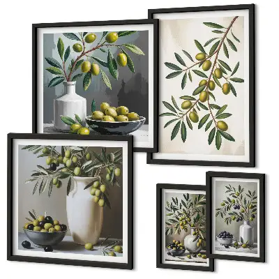 Conjunto de cuadros decorativos con detalles en color oliva para interior rústico