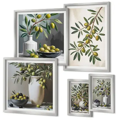 Conjunto de cuadros decorativos con detalles en color oliva para interior rústico