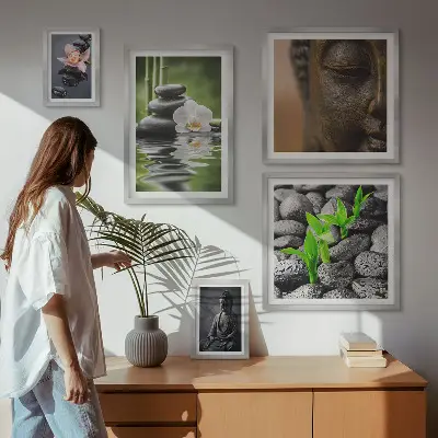 Pared de galería de arte con ambiente zen relajante