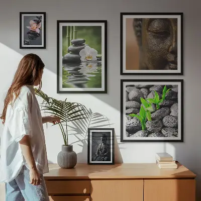 Pared de galería de arte con ambiente zen relajante