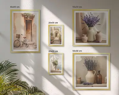 Conjunto de cuadros decorativos interiores elegantes con bicicleta y flores