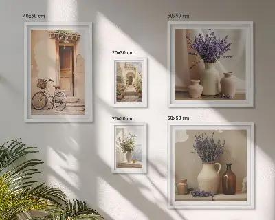 Conjunto de cuadros decorativos interiores elegantes con bicicleta y flores