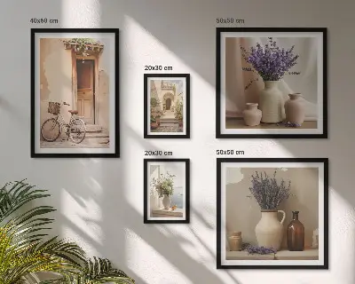 Conjunto de cuadros decorativos interiores elegantes con bicicleta y flores
