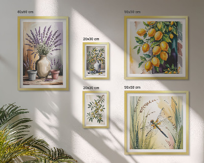 Set de 5 cuadros para salón Olivas rústicas con limón y flores