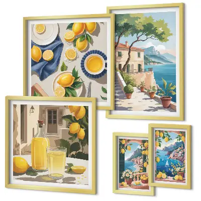 Pared galería de arte con limones y vista pintoresca