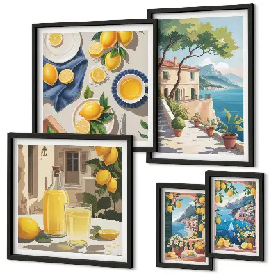 Pared galería de arte con limones y vista pintoresca
