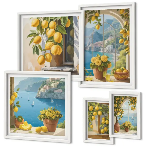 Conjunto de cuadros decorativos con motivos de toques de limón, Provenza y mar
