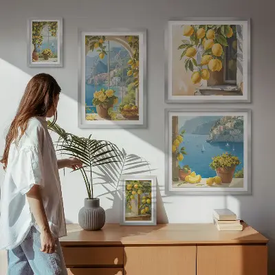 Conjunto de cuadros decorativos con motivos de toques de limón, Provenza y mar