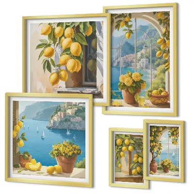 Conjunto de cuadros decorativos con motivos de toques de limón, Provenza y mar