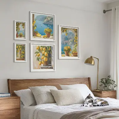 Conjunto de cuadros decorativos con motivos de toques de limón, Provenza y mar