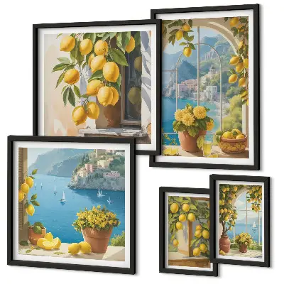 Conjunto de cuadros decorativos con motivos de toques de limón, Provenza y mar