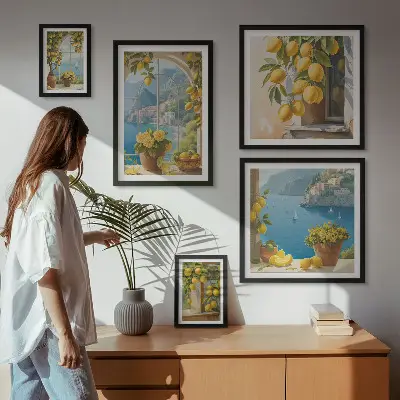 Conjunto de cuadros decorativos con motivos de toques de limón, Provenza y mar