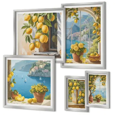 Conjunto de cuadros decorativos con motivos de toques de limón, Provenza y mar