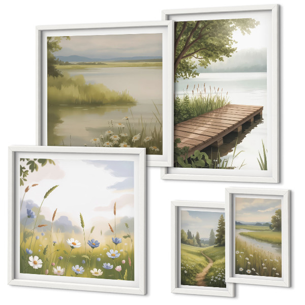 Pared galería de arte Paisajes tranquilos con un puente sobre un prado.
