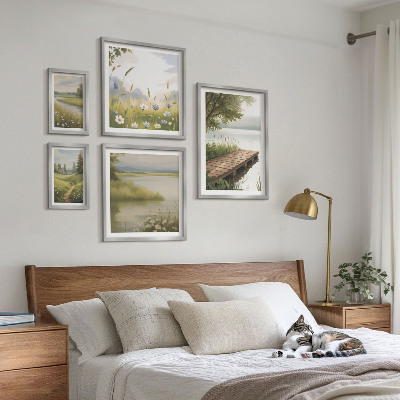 Pared galería de arte Paisajes tranquilos con un puente sobre un prado.
