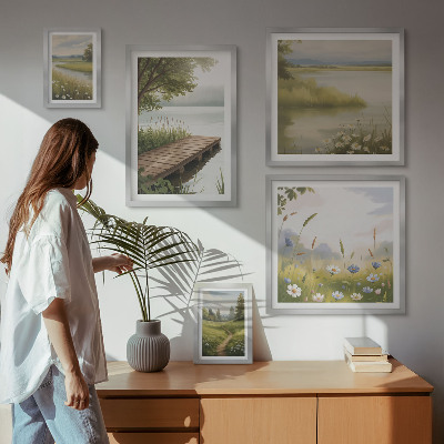 Pared galería de arte Paisajes tranquilos con un puente sobre un prado.