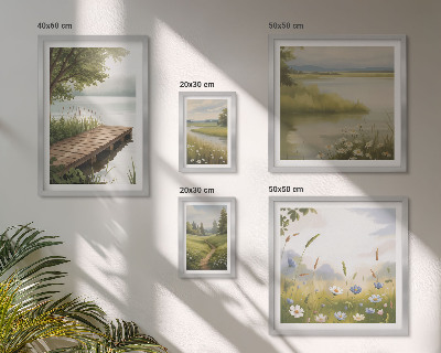 Pared galería de arte Paisajes tranquilos con un puente sobre un prado.